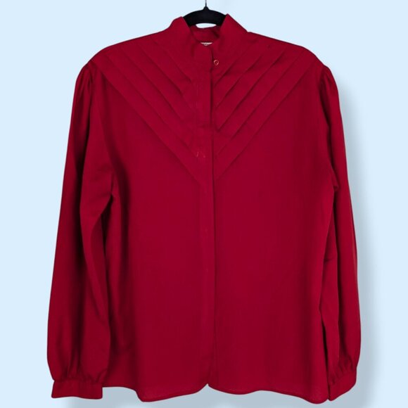 Vintage Elite International Red Pleated Blouse - Picture 5 of 8